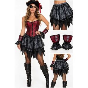 Ladies Pirate Overskirt Costume OS Gothic Lace Skull Cuffs Halloween
